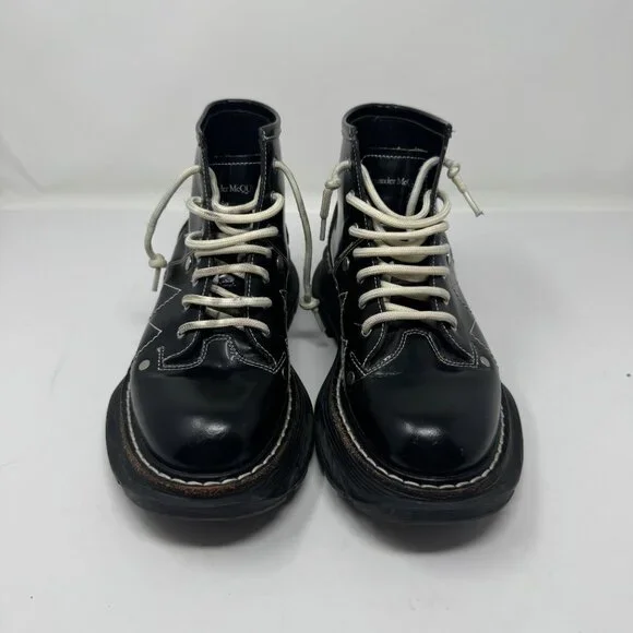 Alexander McQueen Tread Black Leather Lace Up Combat Boots EU 38 - Picture 3 of 16